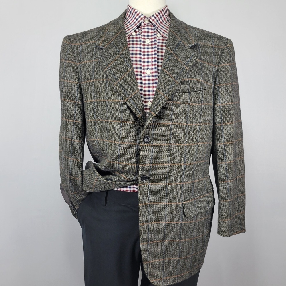 Oxxford Clothes Manhattin Jacket D9 Mens Sport Coat Blazer Herringbone Plaid 41R